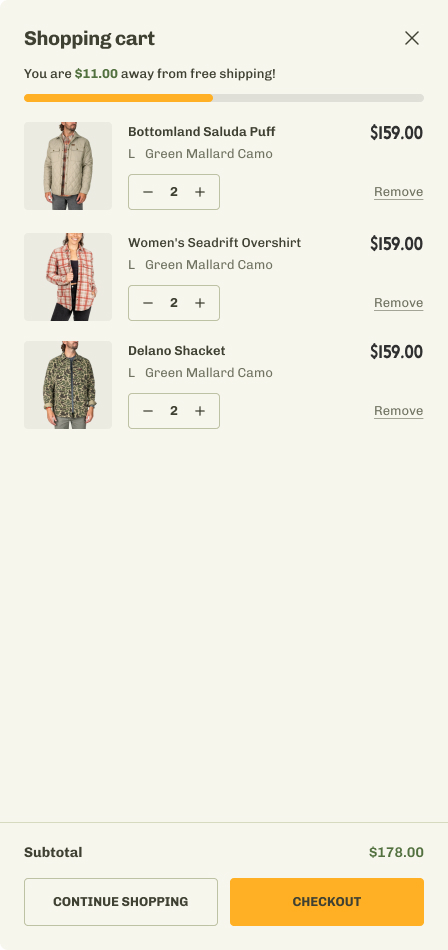 Control: Standard cart